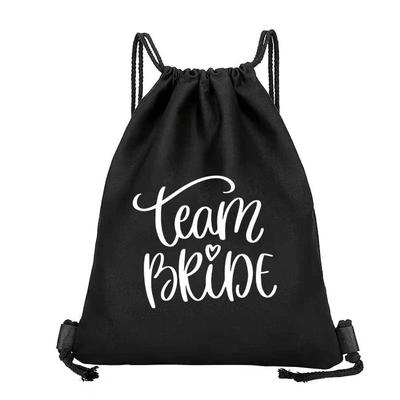 TEMU 1pc Bride Print Pattern Black Drawstring Bag, Soft Polyester Material, Adjustable Shoulder Strap, Foldable Portable Organizer For Vacation, Fitness, Shopping, Sports, Yoga, Gift For Image