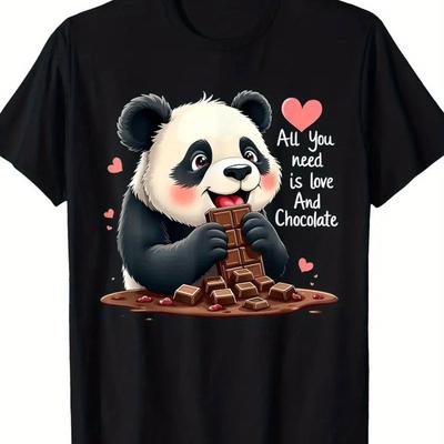 TEMU Love And Chocolate Valentines Day Cute Panda T-shirt Mens T-shirt-220gt-shirt 100% Cotton T-shirt Image