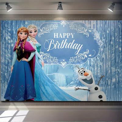 TEMU Birthday Party Backdrop - & Anna, , Snowman & Scene, Polyester Blend, Indoor/outdoor Celebrations, Birthday Decorations Image