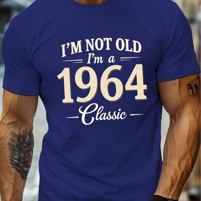 "TEMU Men's " Old I'm A 1964 Classic" Graphic Tee - Casual Crew Neck Short Sleeve, Lightweight Summer Shirt With Vintage Design, Shirts" Image