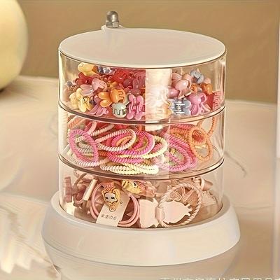 TEMU 1pc Rotating Jewelry Organizer - Transparent, Anti-oxidation Storage For Hair Accessories & Rings, Vanity Image