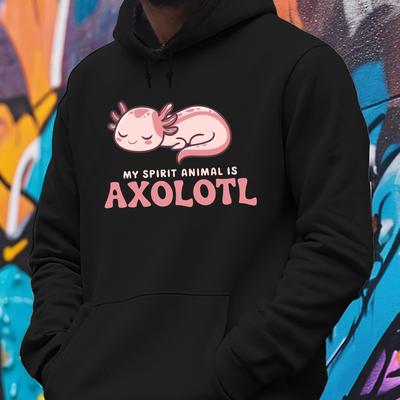 TEMU Axolotl Hoodie - Casual Long Sleeve Pullover Sweatshirt With Hood, Polyester Knit Fabric, Trendy For Men, Unisex Fall/winter Collection Image