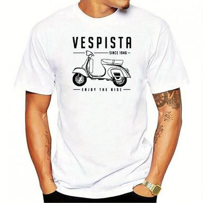"TEMU Vespista Men's Retro Scooter Graphic T-shirt - 100% Cotton Loose Fit Short Sleeve Tee With Vintage Design & "ride To Work" Slogan, Breathable Summer Casual Top For Adults" Image