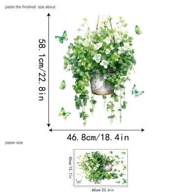 TEMU 1pc Ribbon Flower Hanging Basket Glass Window Sticker, , Static Cling Decoration, No Glue Electrostatic Adhesive, Plastic Material, Thickness, For Product Cabinet Decoration Image