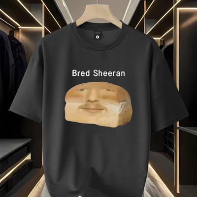 TEMU Men's Funny Bread Face Graphic T-shirt - Loose Fit Casual Short Sleeve Round Neck Summer Tee, Machine Washable Novelty Gift For Men Image