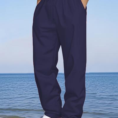 TEMU Men's Navy Blue Straight Leg Pants - Casual Drawstring, For Outdoor Activities, Travel, And Fitness, Travel Essentials|casual Straight Leg Pants| Image