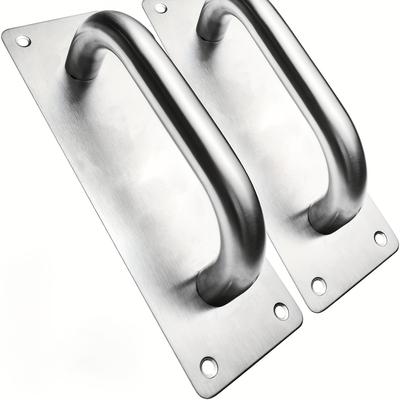 TEMU Stainless Steel Barn Door Handles 2pcs, Metal Pull Gate Handles For Sliding Doors, Garages, Sheds With Screw Set, Rust-proof And With Brushed Finish, Wide Base For Grip Image