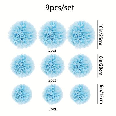 TEMU 9pcs Pom-pom Decoration Set Diy Decorative Paper Flowers Suitable For Shower, Gender Reveal Party, Wedding Background, Birthday Party Image