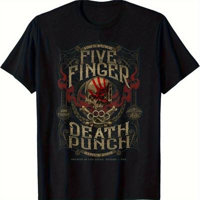 TEMU 5 Proof Graphic Cotton T-shirt- Black Short Sleeve Tee With , Comfortable Street Style Casual Summer Top For Fans Image