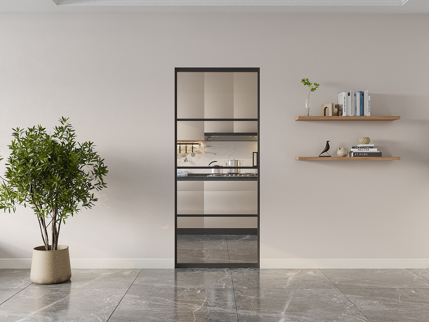 Porta scorrevole con sistema a incasso H205 x L73 cm Alluminio e Vetro temperato trasparente - SINCA II