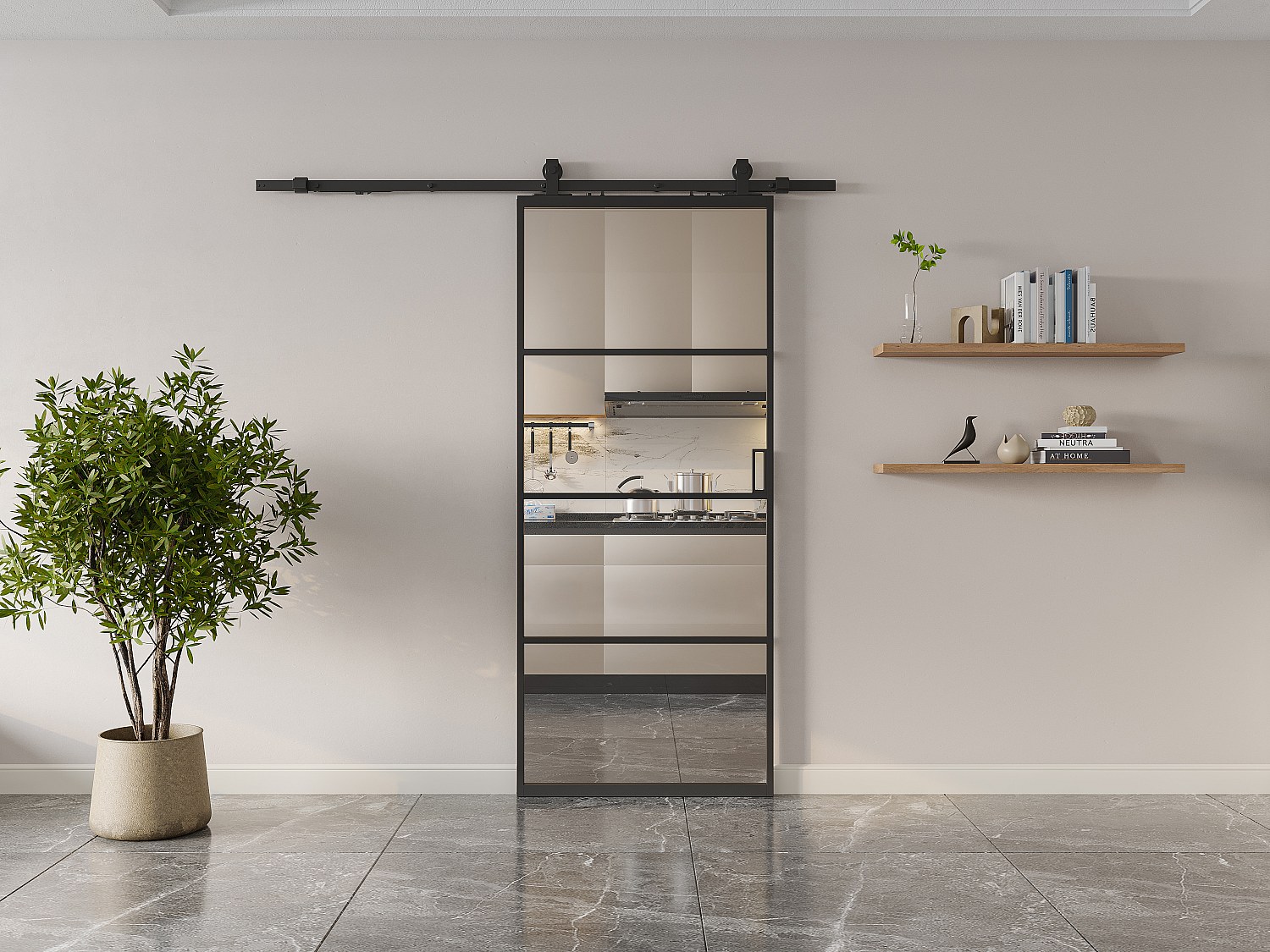 Porta scorrevole con sistema esterno muro H205 x L73 cm Alluminio e Vetro temperato trasparente - SINCA II