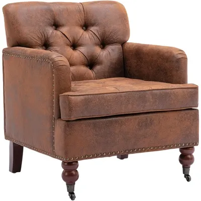 Leather Club Chair, Mid Century Modern Accent Arm Chairs with Studded, Living Room Chairs with Solid