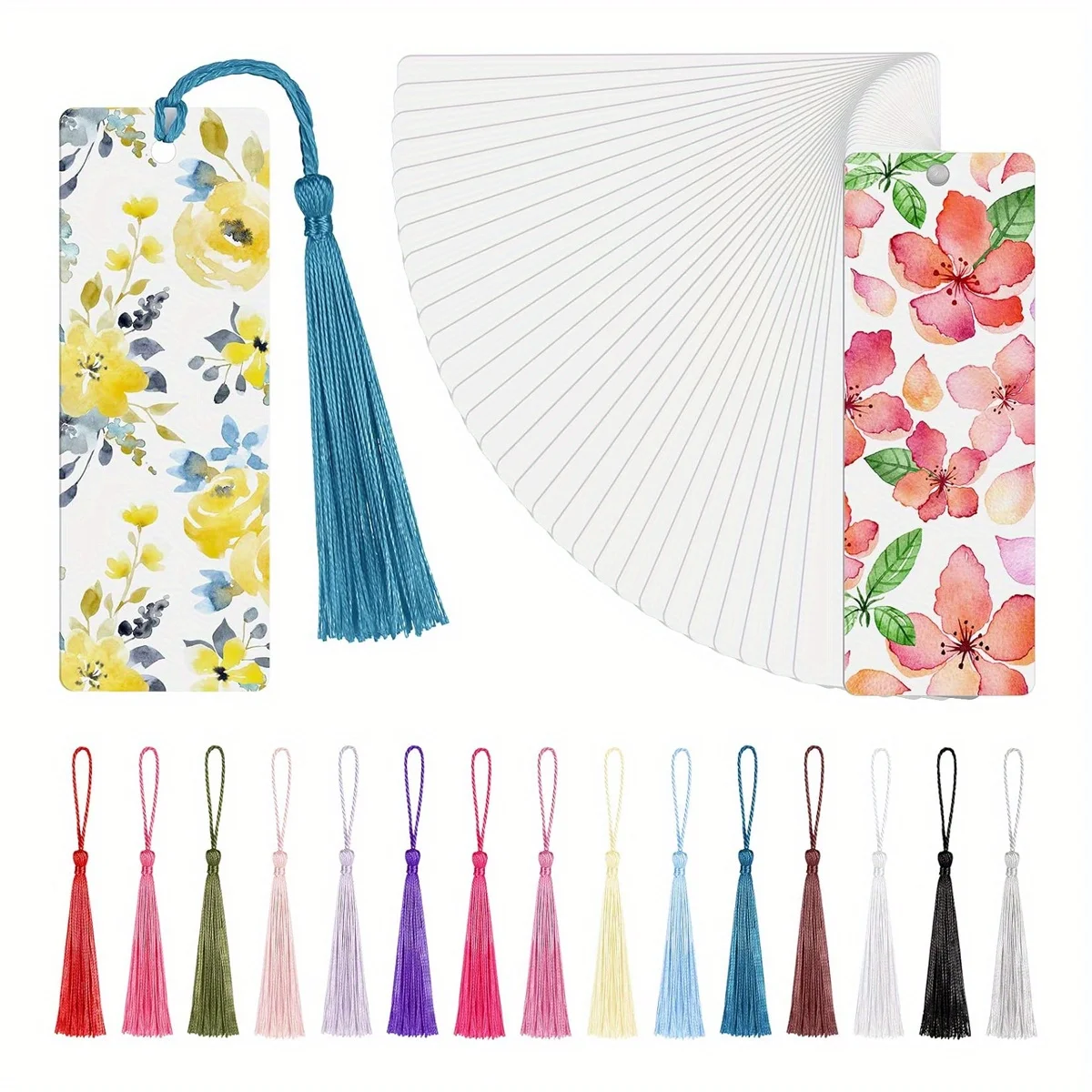 5er-Pack leere Sublimations-Aluminium-Lesezeichen mit bunten Quasten, anpassbares DIY-Lesezeichen zum Basteln, Geburtstage, Hochzeiten Image