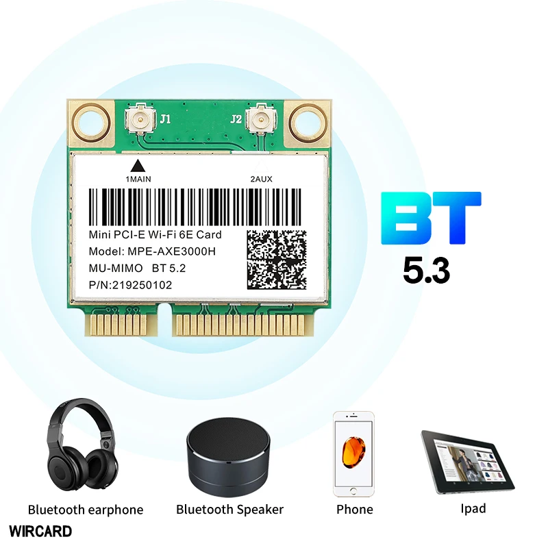WiFi 6E Bluetooth 5.3 Mini PCI-E WLAN-Karte MPE-AXE3000H 5374 Mbit/s 802.11ax 2,4 G/5 G/6 G für Laptop Windows 10/11 Image