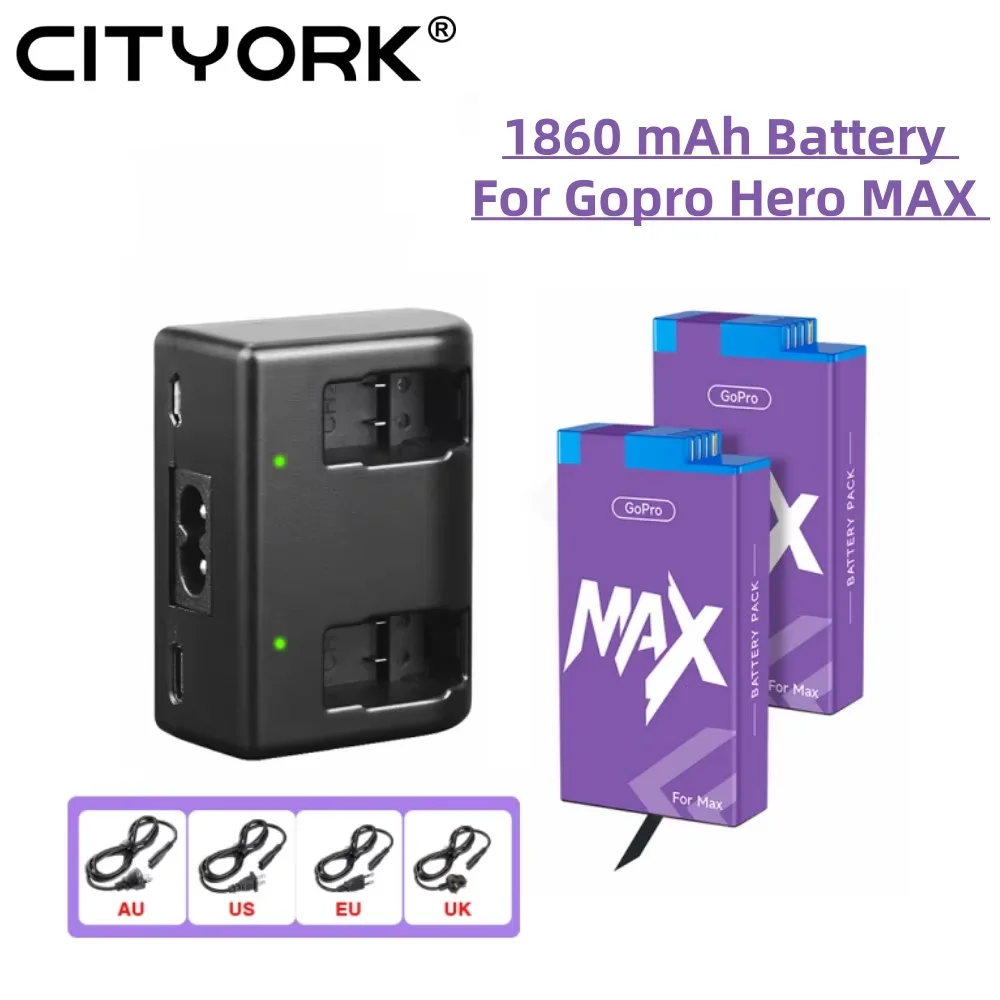 1860 mAh Akku für Gopro Max, wiederaufladbarer Akku mit LED-Typ-C-Ladegerät für GoPro Max 360 Panorama-Motion-Kamera-Akku Image