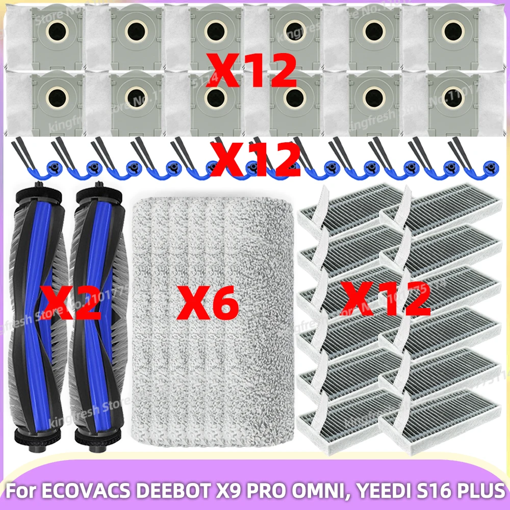 Kompatibel mit (ECOVACS X9 PRO OMNI, YEEDI S16 PLUS) Staubsaugerteile Hauptbürste Seitenbürste HEPA-Filter Walze Wischtuch Staubbeutel Zubehör Image