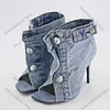 2025 sommer Marke Neue Mode Denim Stiefeletten High Heel Sandalen für Frauen Street Style Karree Große Größe Schuhe 43 schuhe
