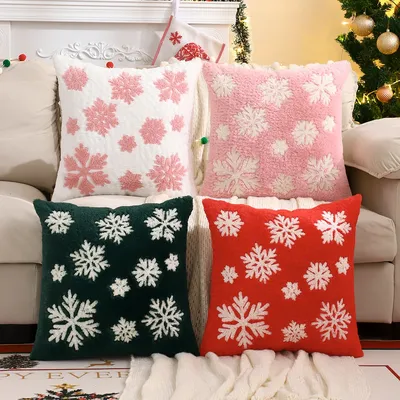 1PC Weihnachten Dekokissenbezug Plüsch Stickerei Schneeflocke Weihnachtsdekoration Wohnzimmer Image