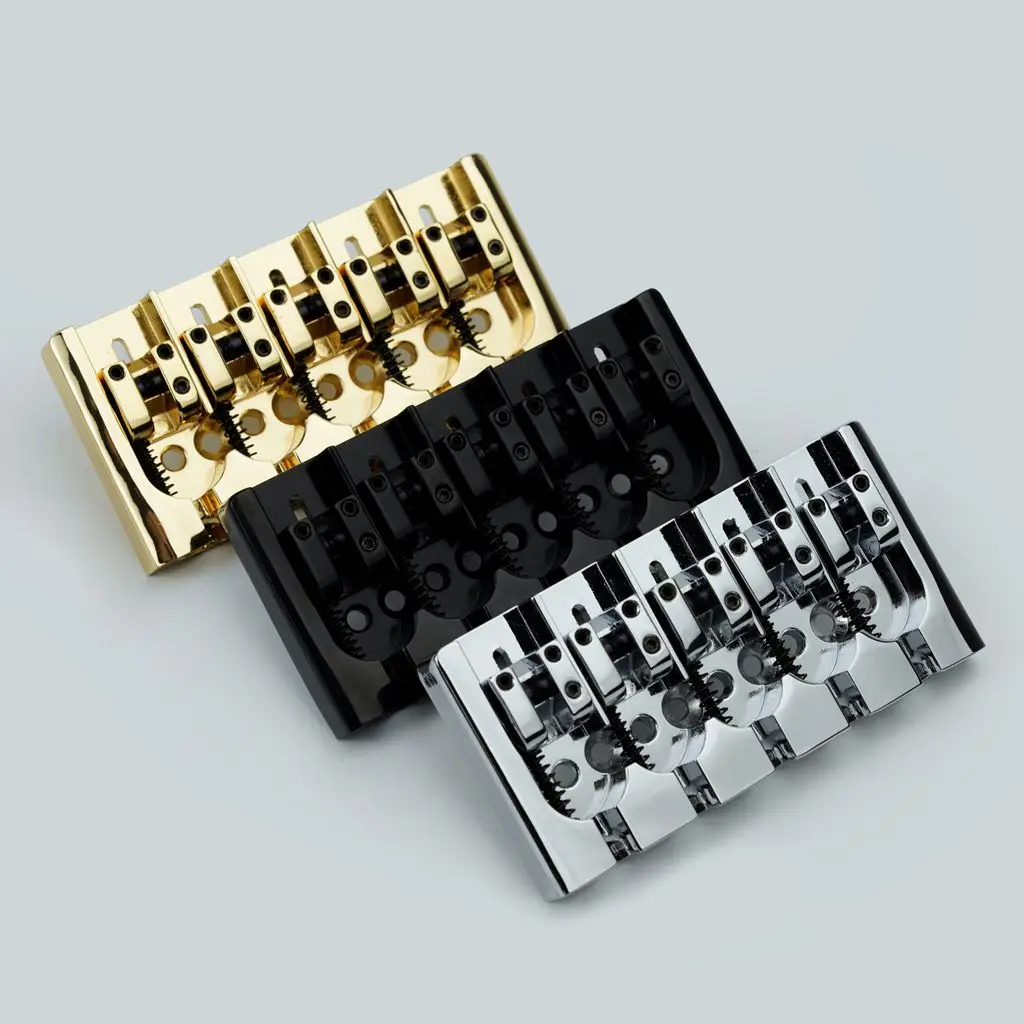 Guyker Retro-Bassbrücke – 4-saitige 5-saitige A-Style-Bassbrücke. Verstellbarer Saitenabstand Gold, Silber, Schwarz Image