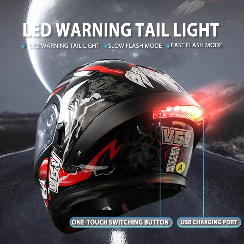 Unisex-Motorradhelm für vier Jahreszeiten, hochklappbarer Helm mit Rücklicht, Sicherheitsausrüstung für Elektrofahrzeuge für Männer und Frauen Image