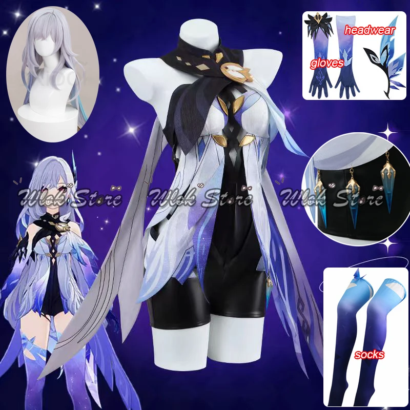Spiel Genshin Impact Skirk Cosplay Kostüm Mit Kopfbedeckung Handschuhe Socken Skirk Perücke Sexy Frauen Halloween Party Karneval Outfits Schuhe