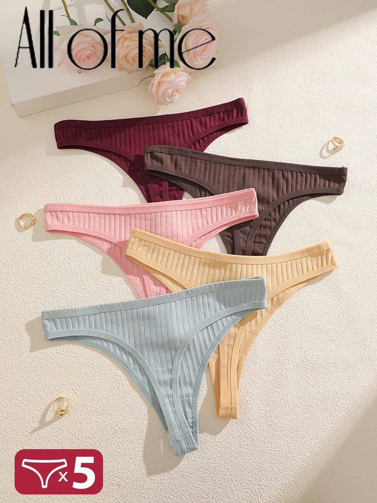 5 Teile/satz Frauen Baumwolle Tangas Höschen Weibliche Rippen Low Rise G-String Damen Sexy Bikini 15 Einfarbig Mädchen Weiche S-XL Dessous Image