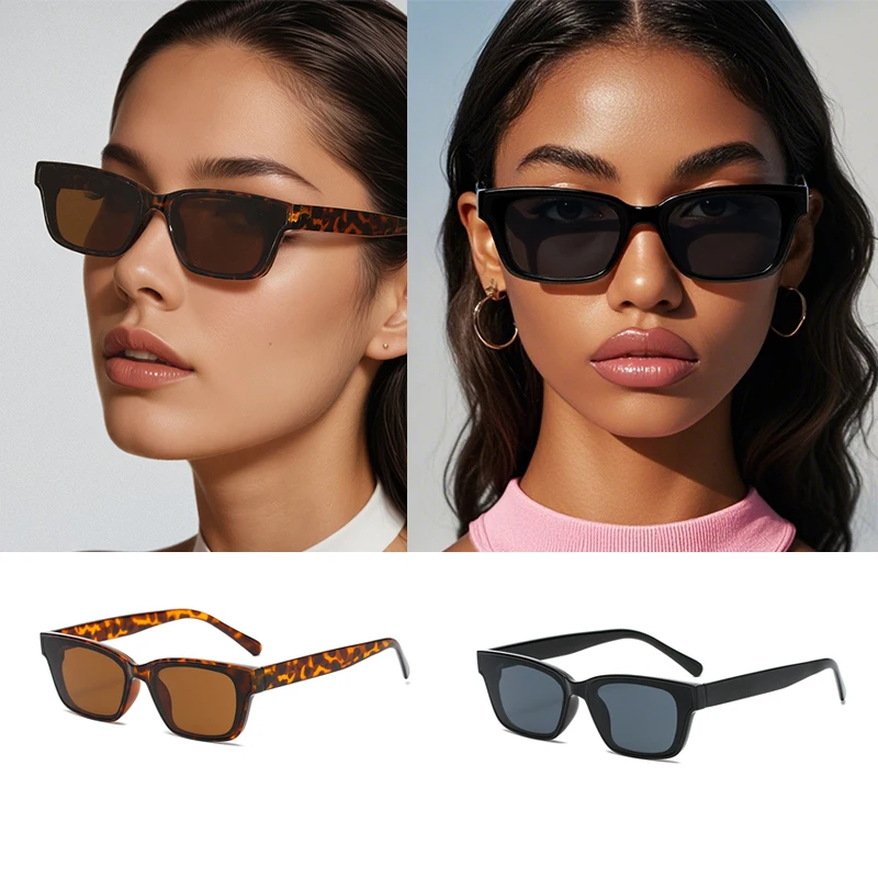 2 Stück Modische Kleine Rechteckige Sonnenbrillen für Damen Luxusmarke Herren Damen Katzenaugen-Sonnenbrillen Klassisch Vintage UV400 Outdoor Oculos Image