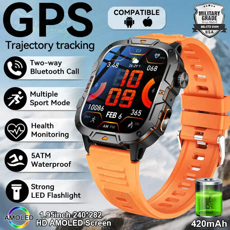 Militär Männer GPS Smart Uhr Bluetooth Anruf Fitness Uhr Herz Monitor 5 ATM Schwimmen Wasserdichte Sport Smartwatches für Xiaomi 2025 Image