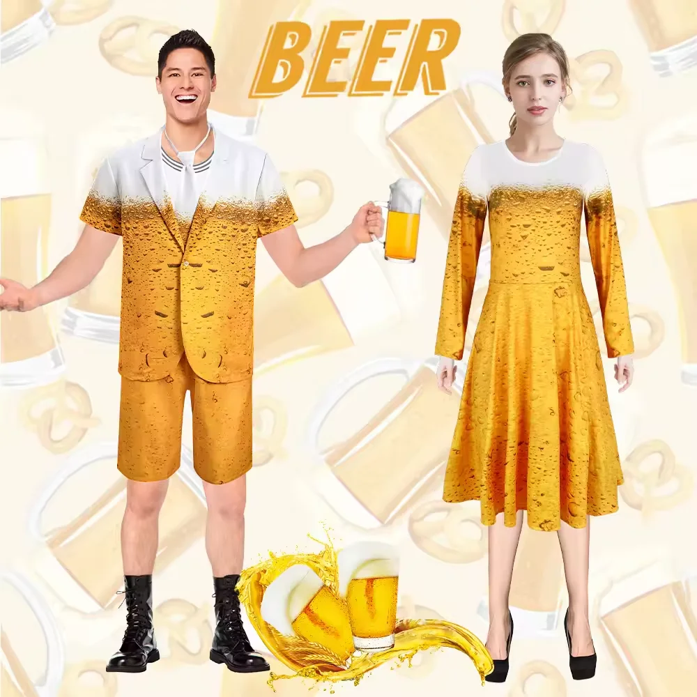 Bier-COS-Anzug, dreiteiliges Kleid, Party mit Biermotiv, Comic-Ausstellung, Rollenspiel, Herren-/Damen-Stil, geeignet für den täglichen Gebrauch Image