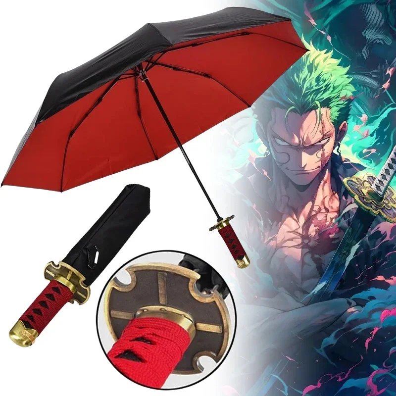 Roronoa Zoro Katana Regenschirm Regenmantel UV-blockierender schwarzer Sonnenschirm Zoro Schwertmesser Echtgröße Japanischer Katana Samurai Säbel Regenschirm Image