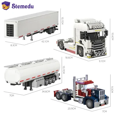 MOC Engineering Vehicle Series American & European Truck Container Trailer Kraftstofftank Bausteine Image
