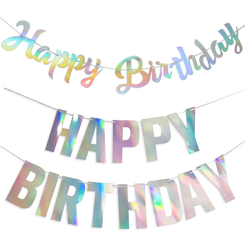 Banner di buon compleanno in argento iridescente, ghirlanda appesa, decorazione per festa di compleanno per bambini, banner per baby shower, primo compleanno, ragazzo e ragazza