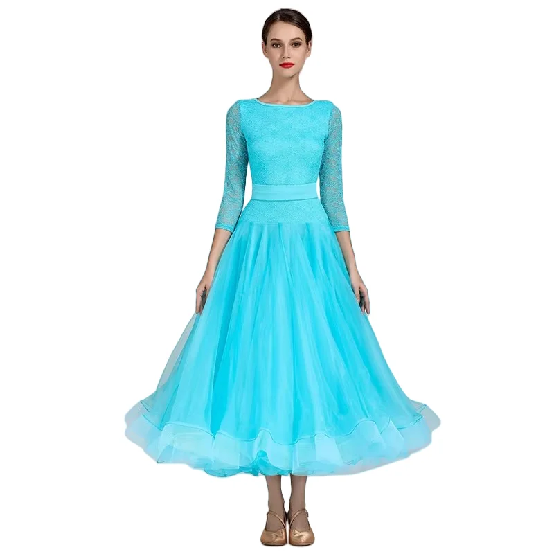 Abiti da competizione di ballo da sala blu per adulti abiti da valzer da sala abiti da ballo standard abito da ballo da donna con frange