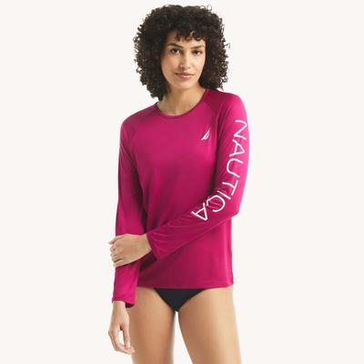 Nautica Women's Logo Long-Sleeve Rash Guard Swim Shirt Tomales Red, L