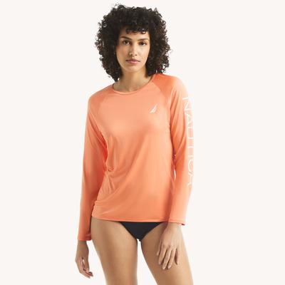 Nautica Women's Logo Long-Sleeve Rash Guard Swim Shirt Orange, S