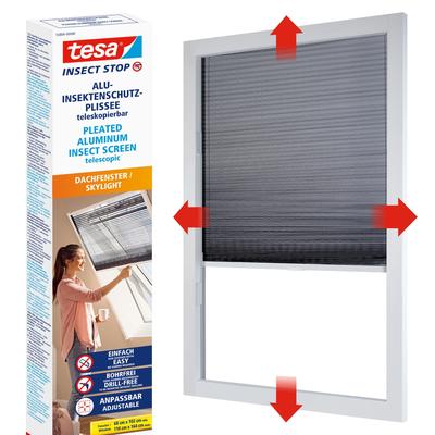 Insektenschutz-Fensterrahmen TESA "Insect Stop Alu-Insektenschutzrollo teleskopierbar - 1,3 x 1,5 m", schwarz (rahmen: weiß gewebe: schwarz), B:130cm H:150cm, Insektenschutzgitter, speziell für Dachfenster - Insektenschutz Plissee - ohne Bohren, weiß Image