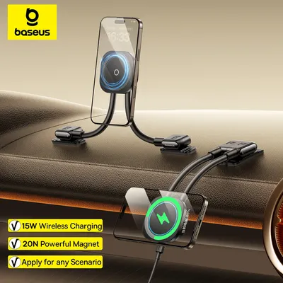Baseus C03s Magnetic Car Mount Phone Holder For iPhone Samsung POCO Strong Magnet Bracket Dashboard Wireless Charger Stand