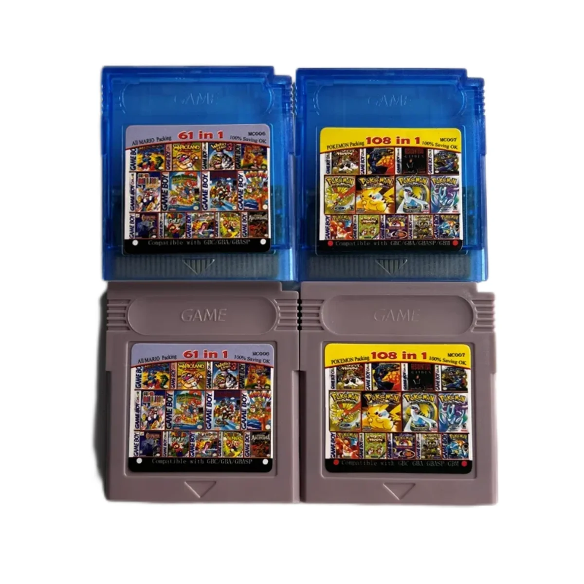 Pokemon Video Game Cartridge Cards, mMario 108 Series, 61 Games in 1, English Language for GBC, GBA, SP, GBM