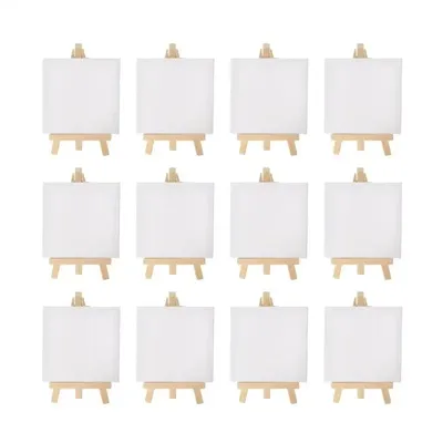 12pcs/set Artists 5 inch Mini Easel +3x3 inch Mini Canvas Set Painting Kids Craft DIY Drawing Small Table Easel for School Art