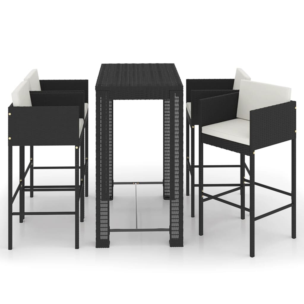 vidaXL 5-tlg. Gartenbar-Set mit Kissen Poly Rattan Schwarz Image