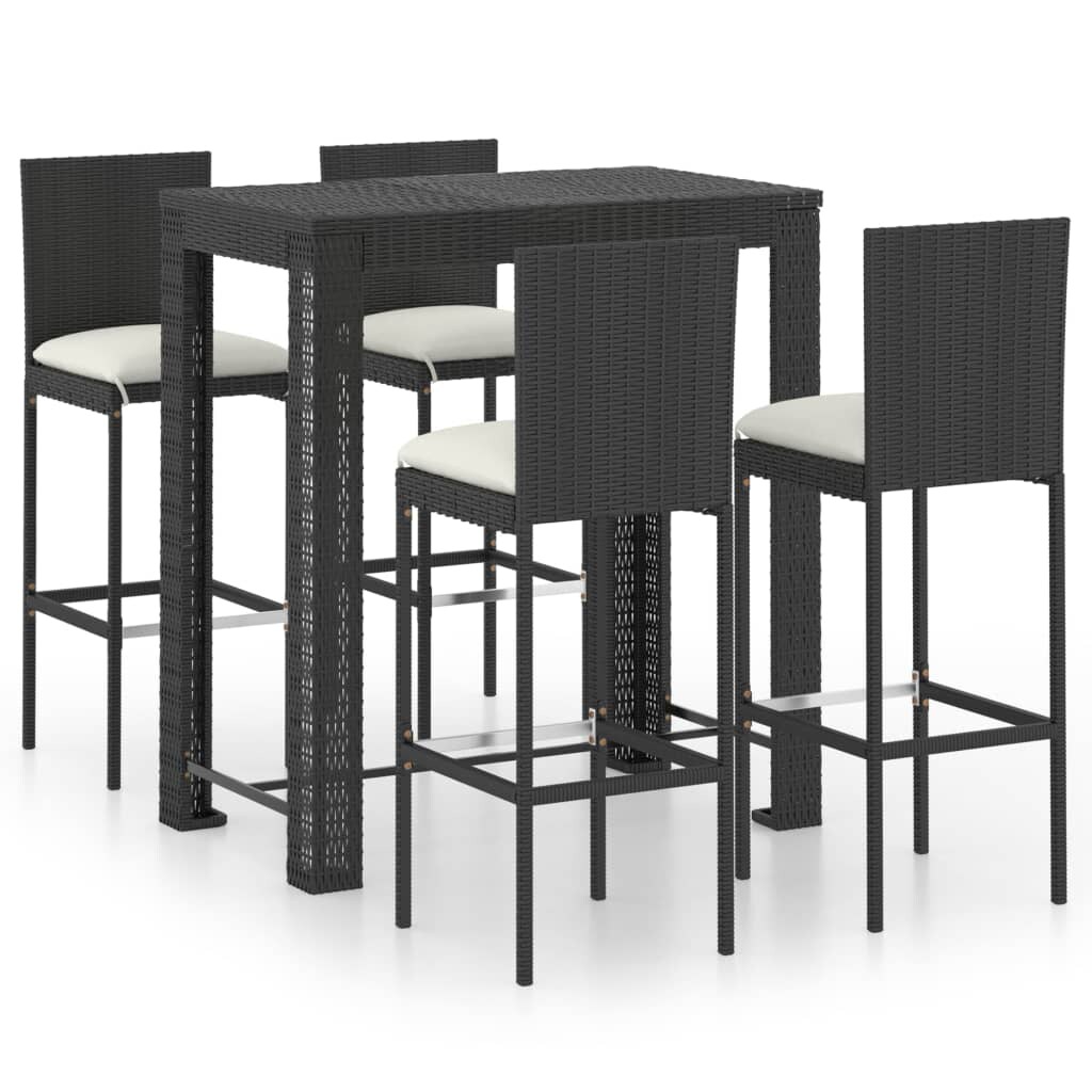 vidaXL 5-tlg. Gartenbar-Set mit Kissen Poly Rattan Schwarz Image