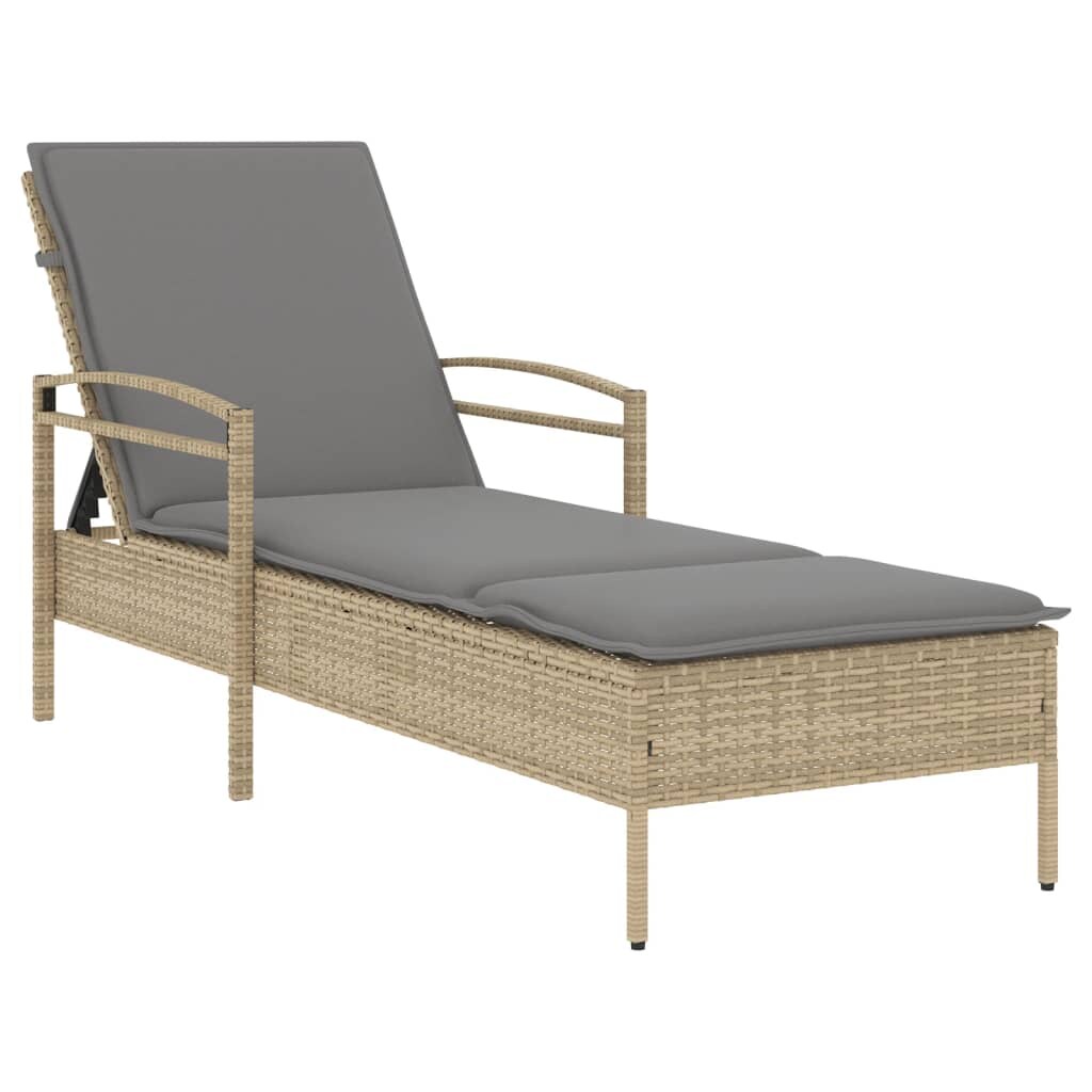 vidaXL Sonnenliege mit Auflage Beige 63x200x81 cm Poly Rattan Image