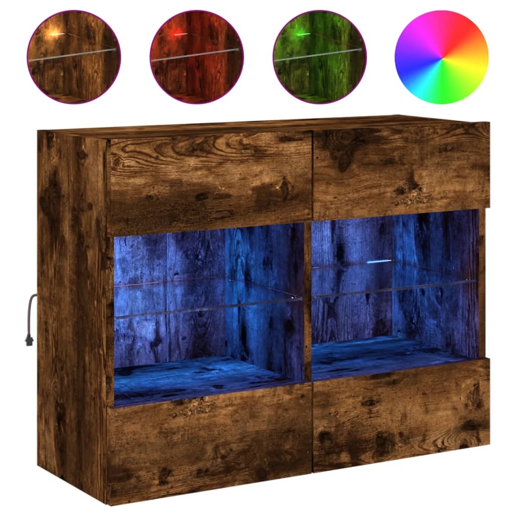 vidaXL TV-Wandschrank mit LED-Leuchten Räuchereiche 78,5x30x60,5 cm Image