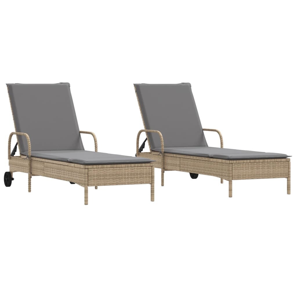 vidaXL Sonnenliegen mit Auflagen 2 Stk. Beige Poly Rattan Image