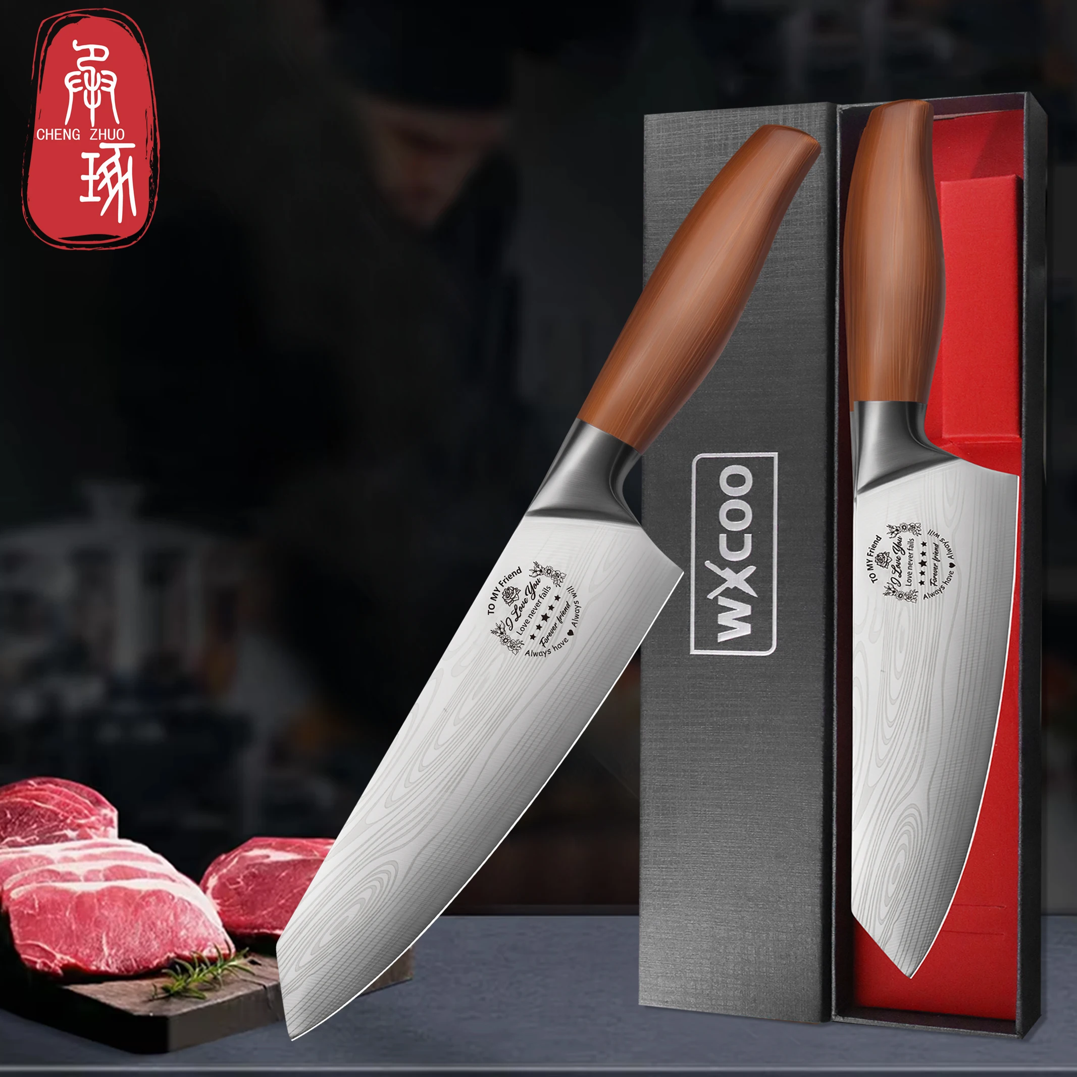 Japanische Küchenmesser Scharfes Edelstahl Boning Metzger Hackmesser Obst Gemüse Messer mit Geschenkbox Kochwerkzeug Image