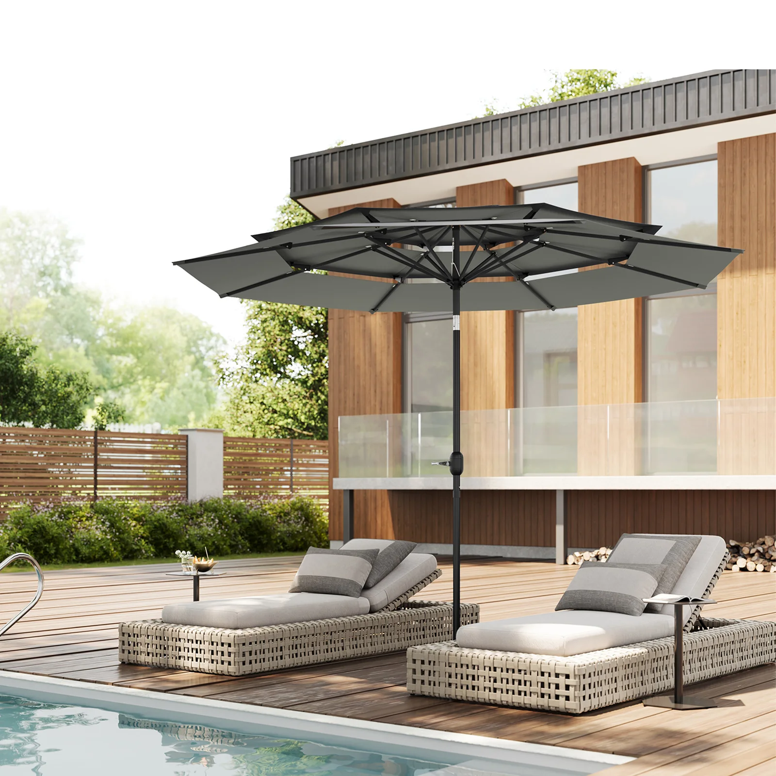 WOLTU Runder großer Garten-Sonnenschirm, 292 cm, neigbar, verstellbarer Strand-Sonnenschirm, UV-Schutz, mit 3 Belüftung, Sonnenschirm für Balkon, Garten