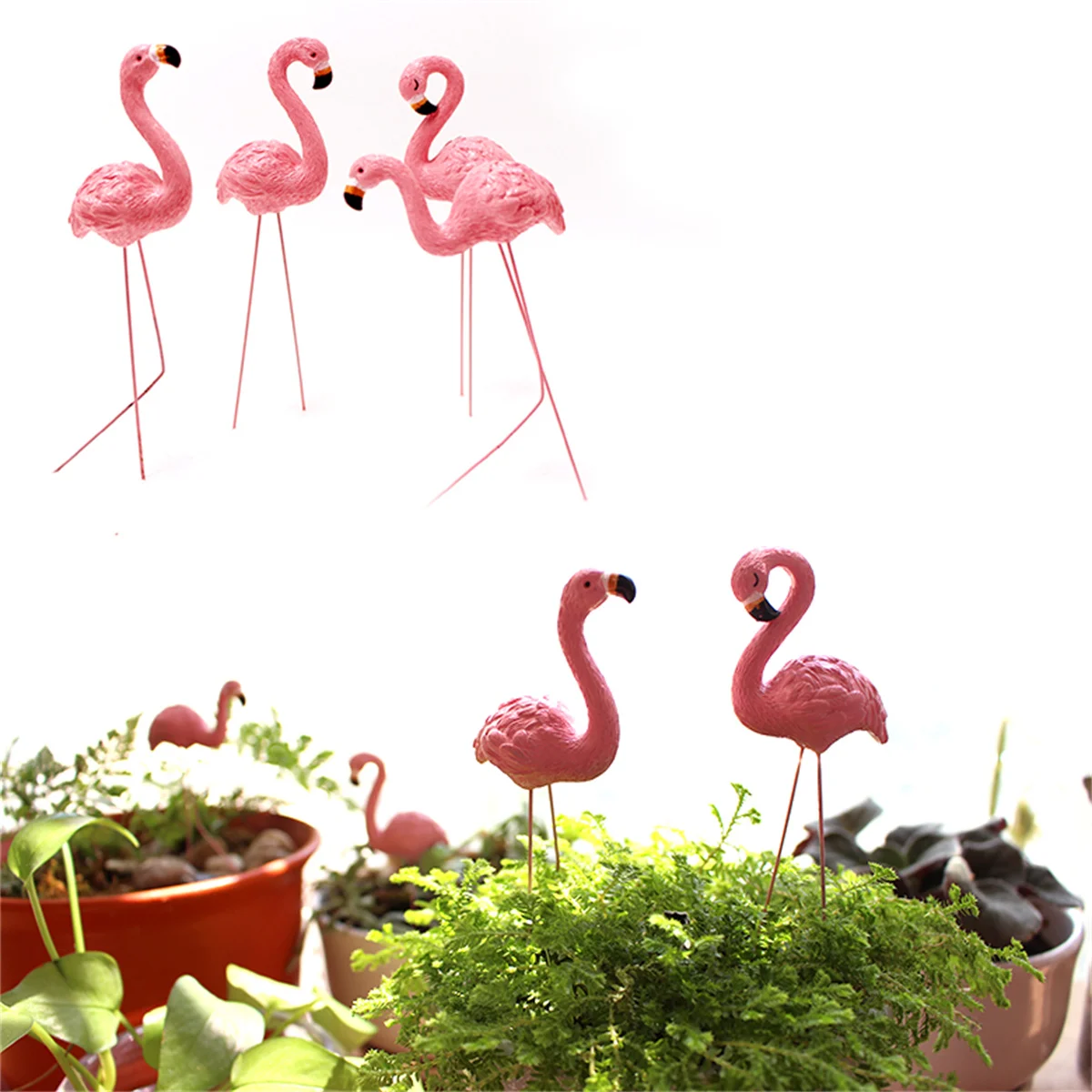 Flamingo-Set aus Kunstharz für den Innenhof, Garten, Rasen, Blumentopfdekoration, Valentinstagsgeschenk Image