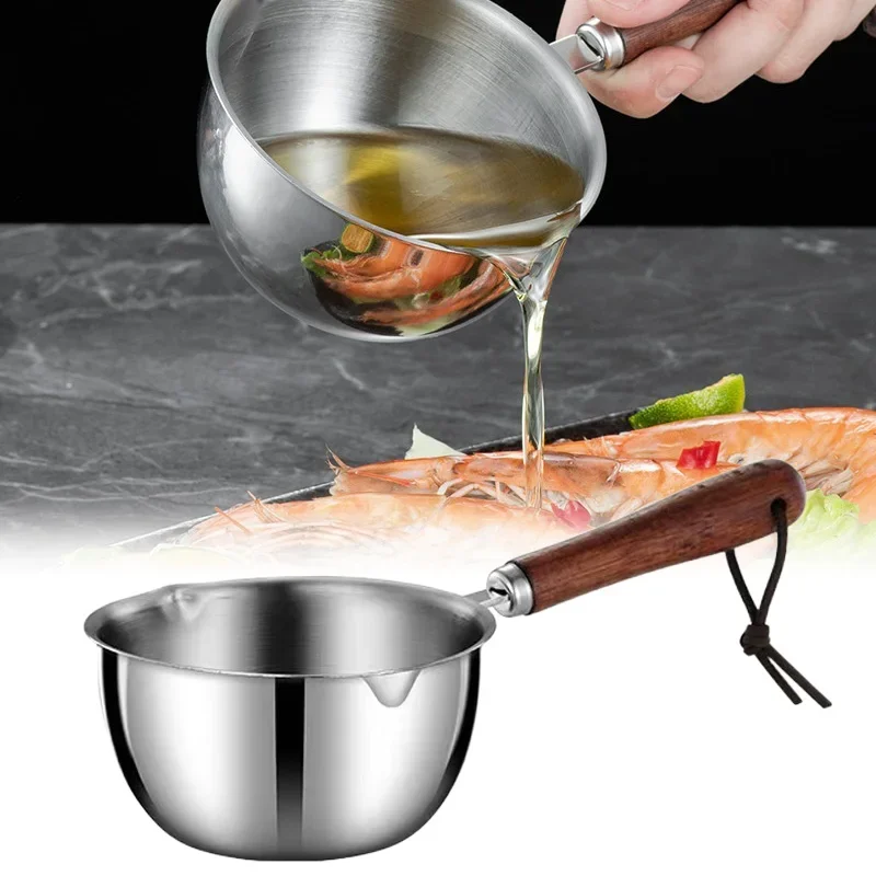 Milchtopf, Edelstahl-Heißölpfanne, 150/300 ml, heiße Sauce, kleiner Topf, Kochen, Butter, Schmelztiegel, vielseitige Ölpfanne mit flachem Boden Image