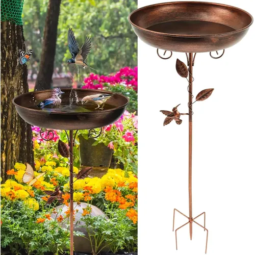 Vogelbad, stehend, 30 x 80 cm, extrem rostfrei, robust, langlebig, Vogelbad, Garten, Metall, Vintage-Vogelfutterstation, Metall-Vogelbad für draußen