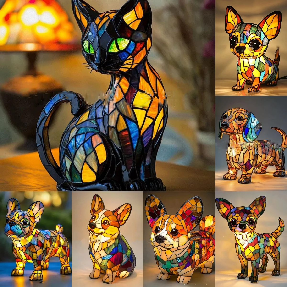 Harz Tier Led Nachtlicht Nacht Farbige Lampe Nette Haustier Hund Katze Led Tisch Lampe Nachttisch Lampe Schlafzimmer Wohnzimmer Dekor